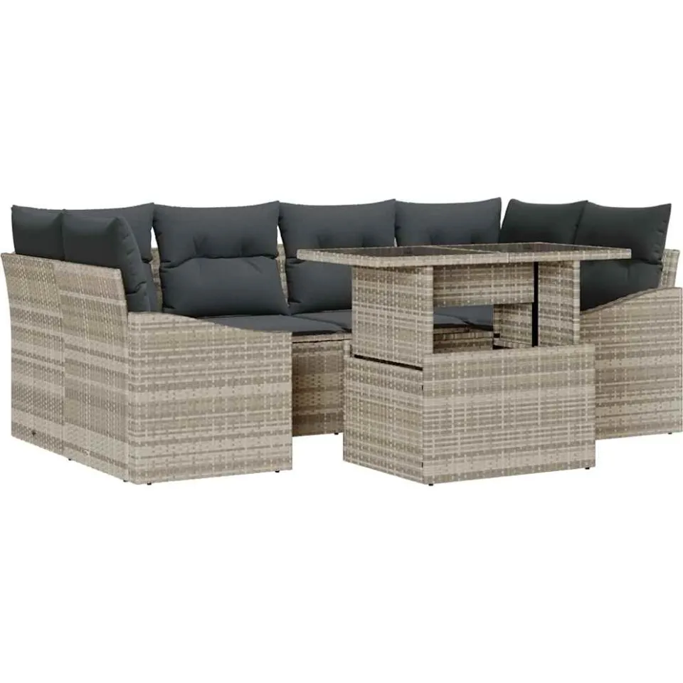 vidaXL Tuin Sofa Set 7 st Lichtgrijs poly rattan beige, foto 4