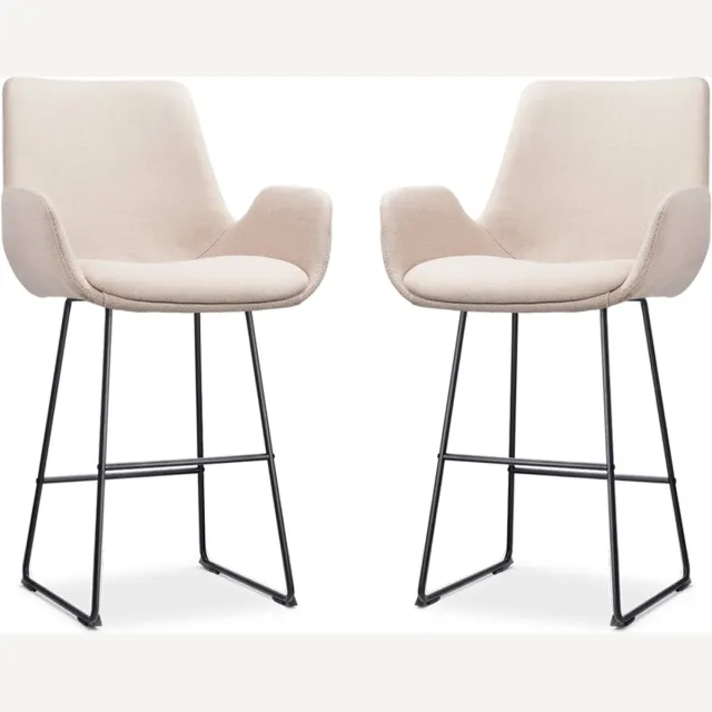 Nolon Nino-Eef Barkrukken Set van 2 Beige - met Armleuning - Zwart Onderstel - 65 cm - Voor Kookeiland - Barkruk met Rugleuning - Lage Armleuning - Scandinavisch Beige - Zwart onderstel