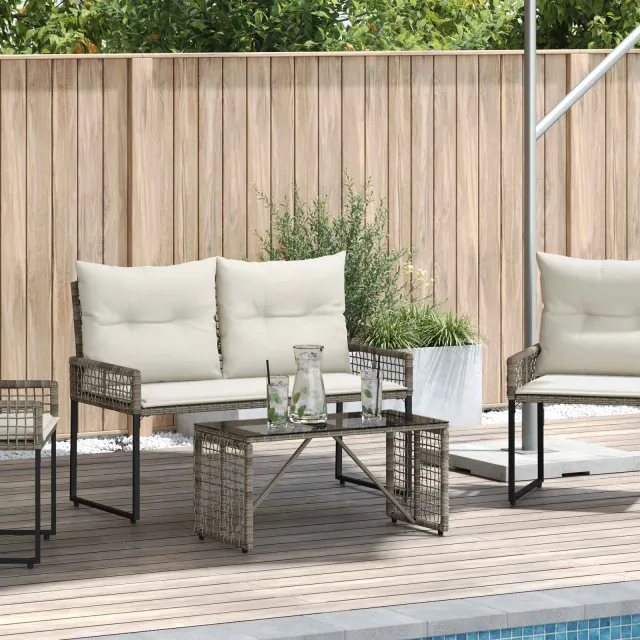 vidaXL Buiten Tafel Grijs en zwart 80 x 40 x 40 cm PE Rattan en Glas, foto 2