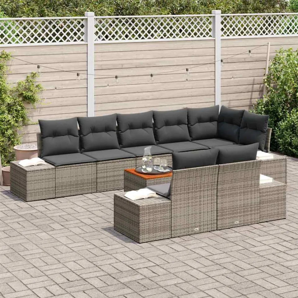 vidaXL Tuinbankenset 9 st Grijs Poly riet, foto 3