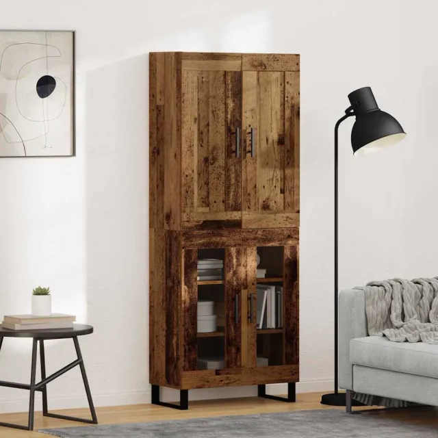 vidaXL Hoge kast 2 st Oudhout 69,5 x 34 x 180 cm Bewerkt hout en glas Bruin