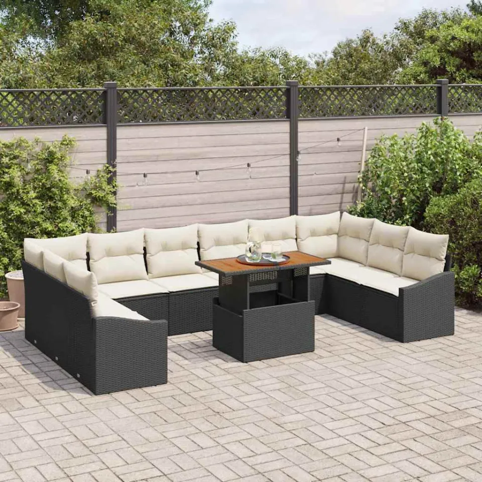 vidaXL Tuin Sofa Set 11 st Zwart Poly riet, foto 3