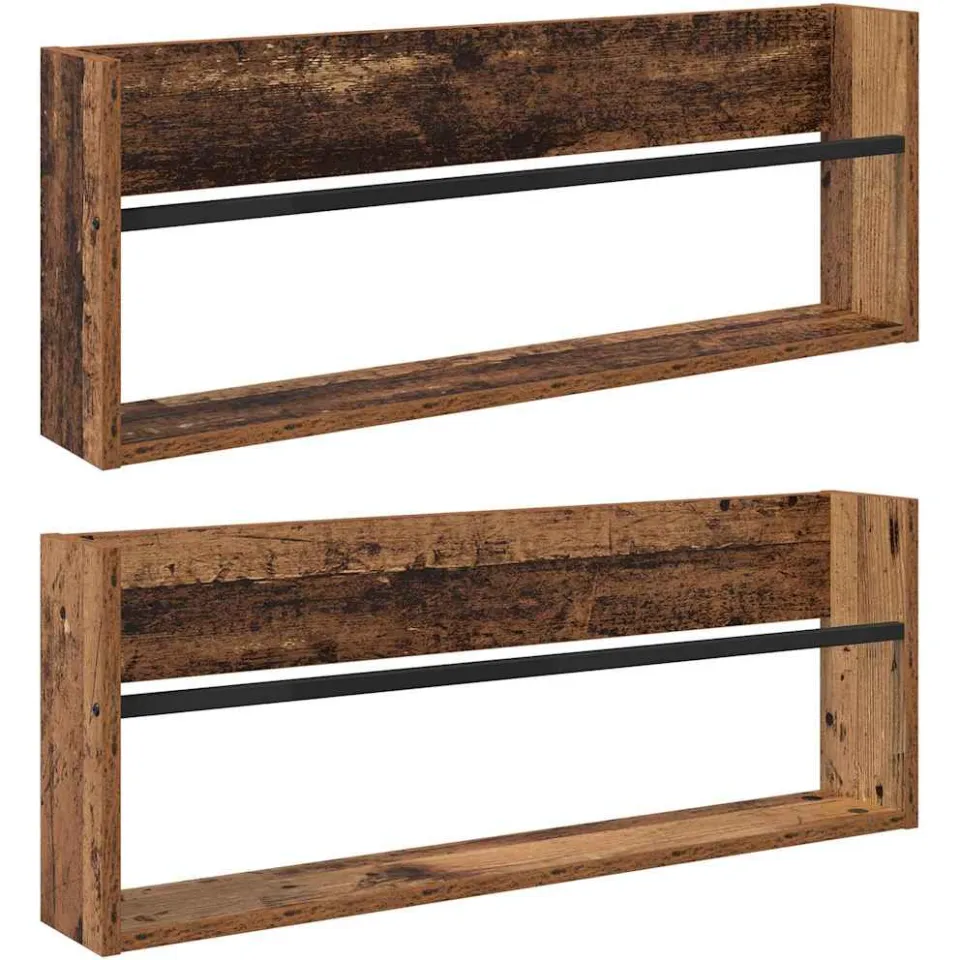 vidaXL Tijdschrift Rek 2 st Oudhout 80 x 12 x 30 cm Bewerkt hout bruin, foto 3