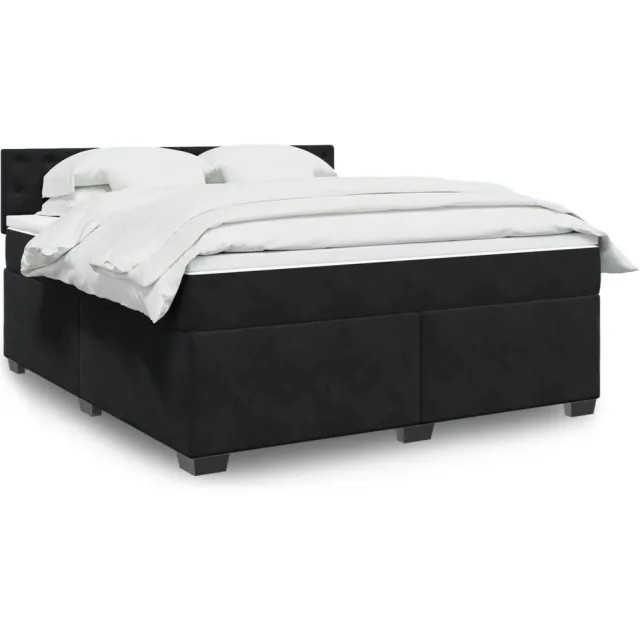 vidaXL Boxspring met matras fluweel zwart 180x200 cm
