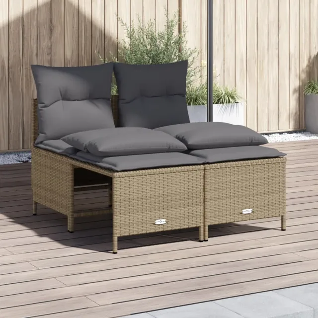 vidaXL 4-delige Loungeset met kussens poly rattan beige, foto 2