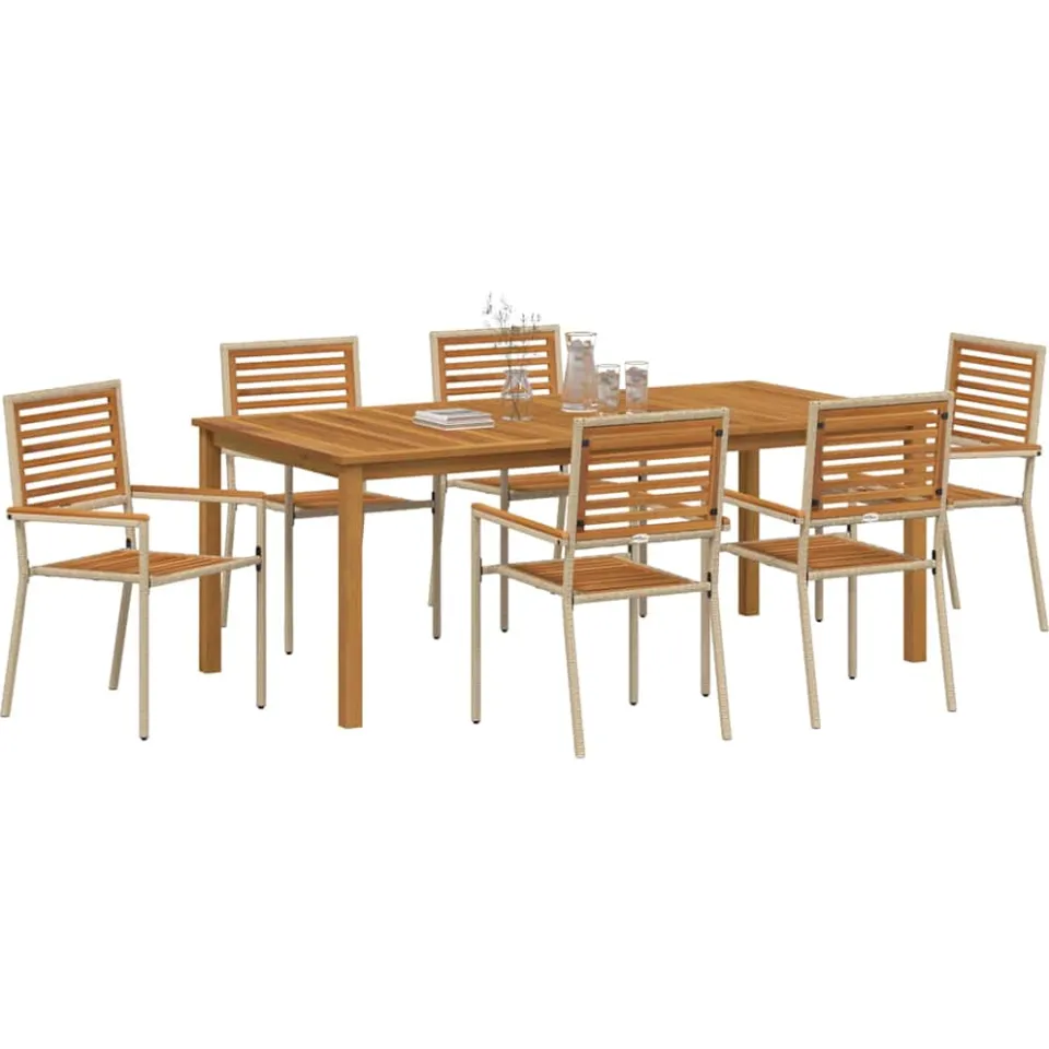 vidaXL Tuin eettafelset 7 st Beige Massief Acaciahout