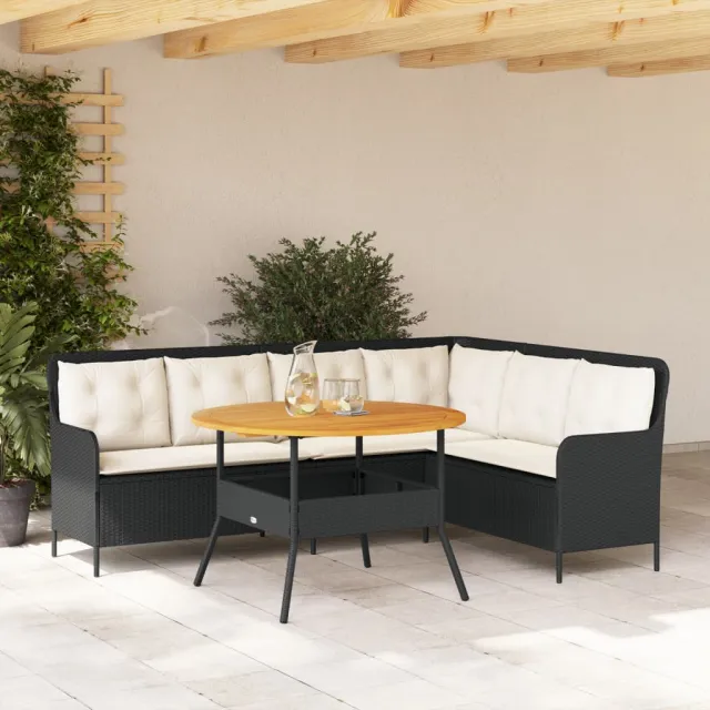 vidaXL 2-delige Loungeset met kussens poly rattan zwart, foto 2