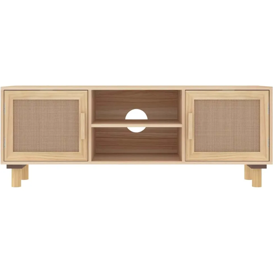 vidaXL Tv-meubel 105x30x40 cm massief grenenhout en rattan bruin