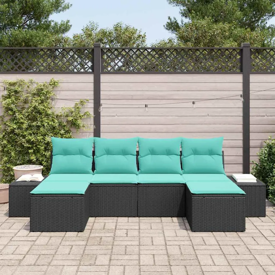 vidaXL Tuin Sofa Set 4 st Zwart en Turquoise poly rattan