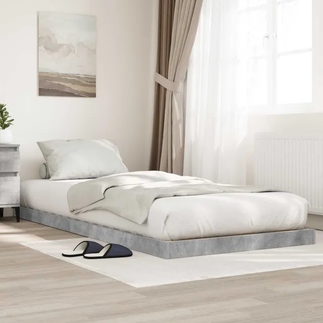 vidaXL Vloer bedframe Beton Grijs 90 x 200 cm Bewerkt hout Bruin