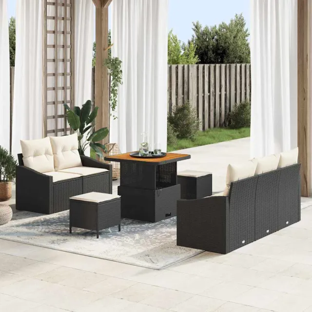 vidaXL Tuinbankenset 8 st Zwart poly rattan