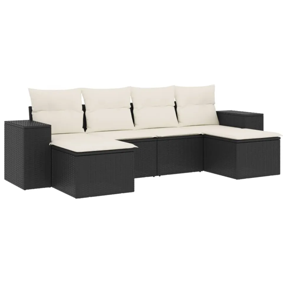 vidaXL 6-delige Loungeset met kussens poly rattan zwart, foto 3