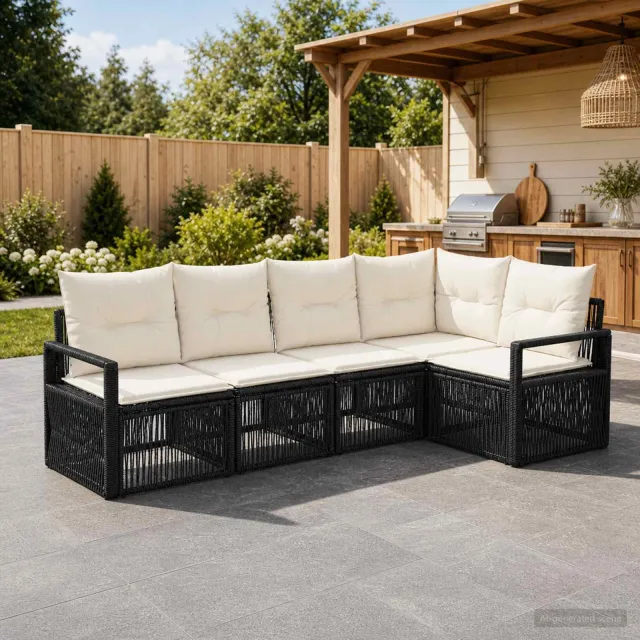 vidaXL Tuinbankenset 5 st 5-zits Zwart poly rattan, foto 2