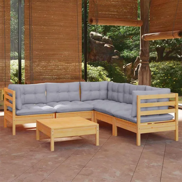 vidaXL 6-delige Loungeset met grijze kussens grenenhout grijs, foto 2