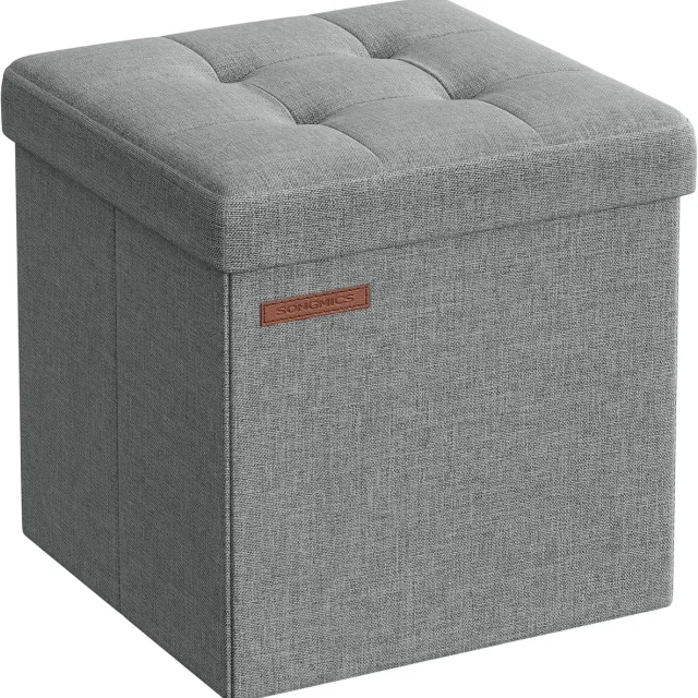 Songmics LSF028G02 Zitbank met opbergruimte, 30 cm, inklapbare zitkist, opbergdoos, voetenbank, lichtgrijs