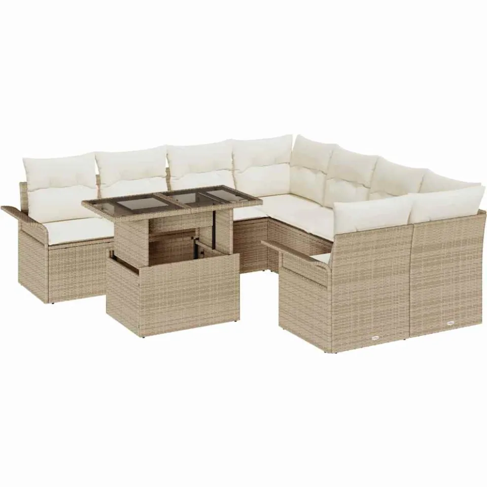 vidaXL Tuin Sofa Set 9 st Beige poly rattan