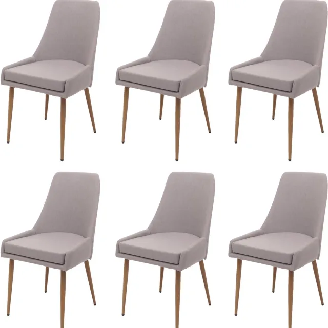 MCW Set van 6 eetkamerstoel MCW-O27, keukenstoel gestoffeerde stoel, stof/textiel (280g/m²) metaal ~ lichtgrijs