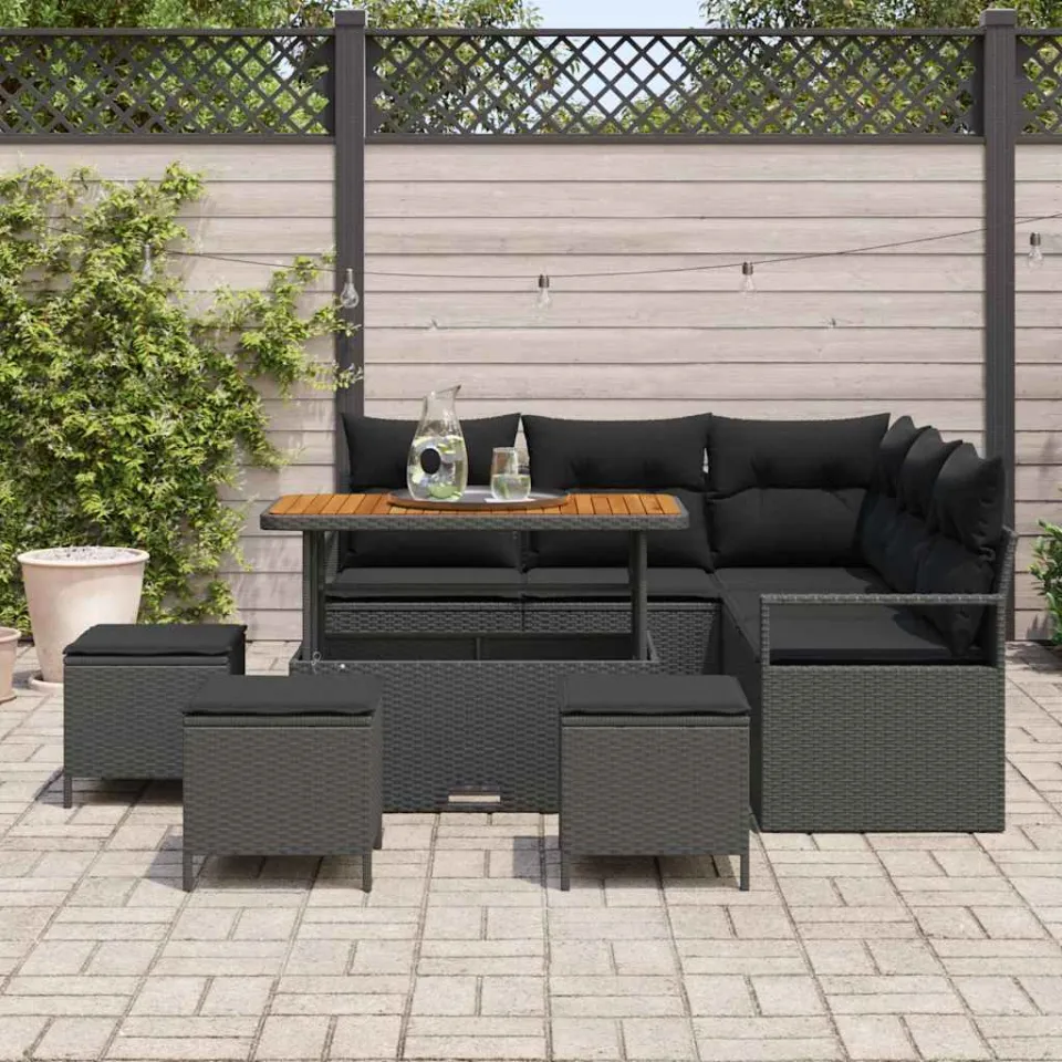 vidaXL Tuinbankenset 9 st Zwart poly rattan, foto 3