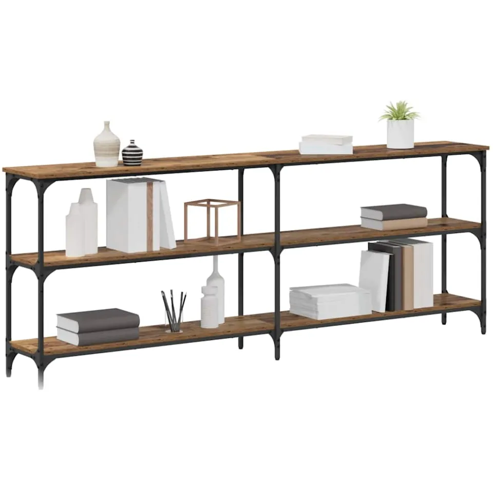vidaXL Wandtafel Oud Hout 200 x 29 x 75 cm Geperst Hout en Metaal Bruin