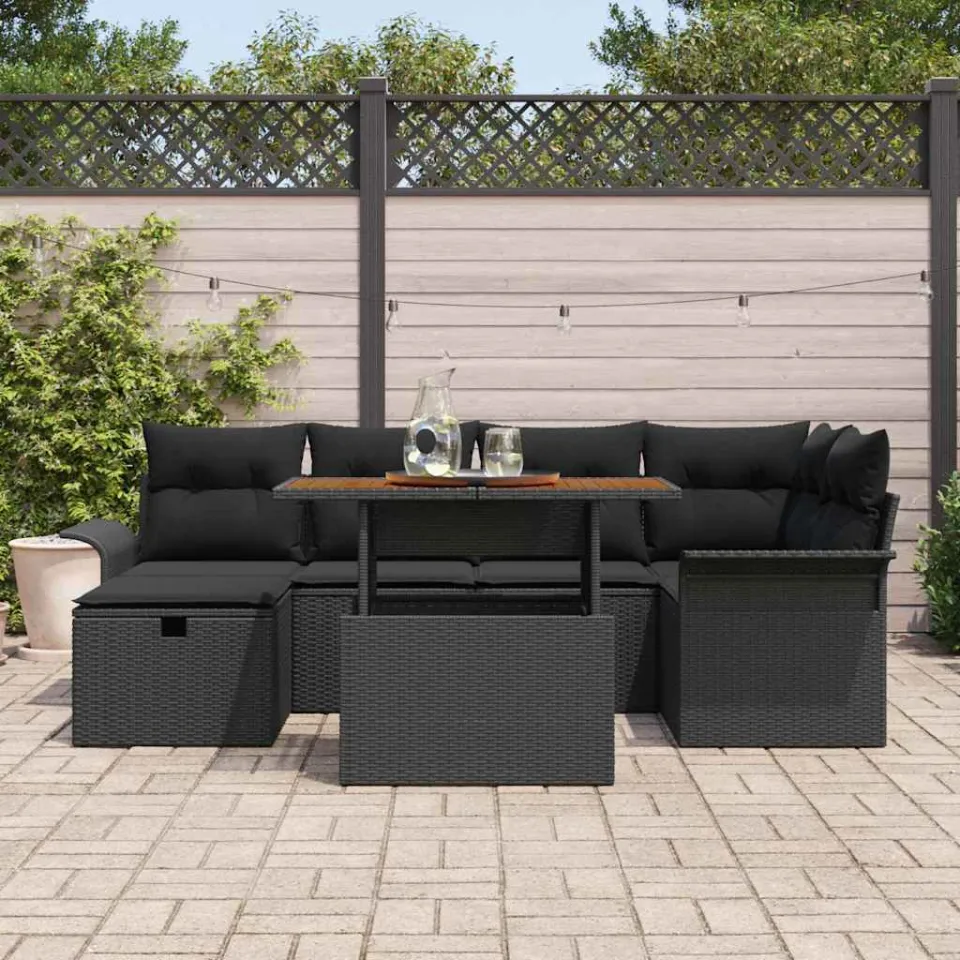 vidaXL Tuinbankenset 7 st Zwart poly rattan, foto 3