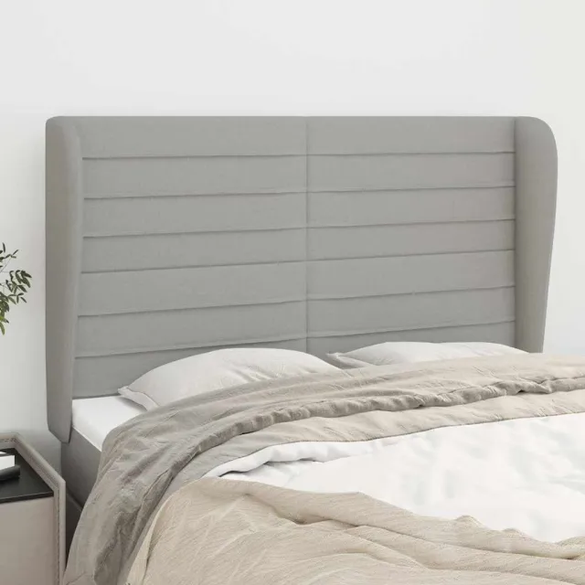 vidaXL Hoofdbord met randen 147x23x118/128 cm stof lichtgrijs grijs