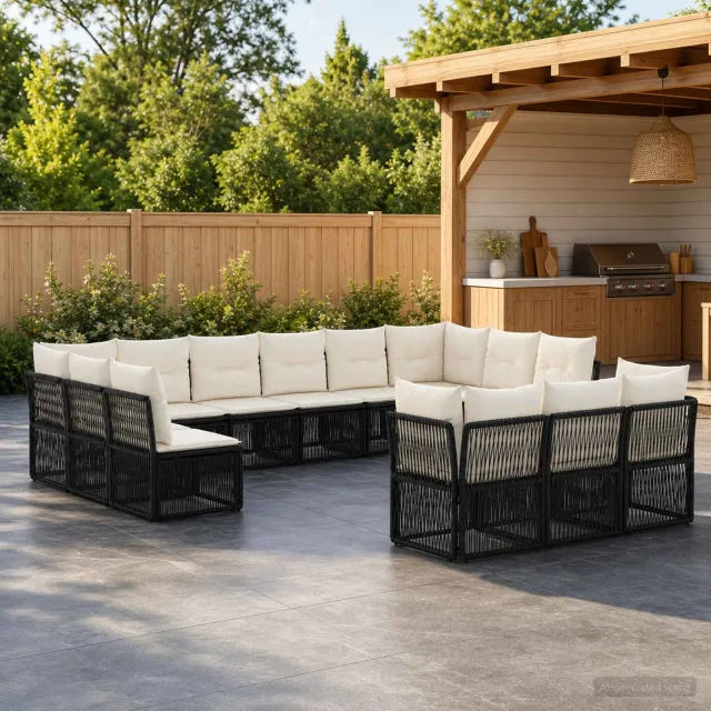 vidaXL Tuinbankenset 13 st Zwart poly rattan, foto 2