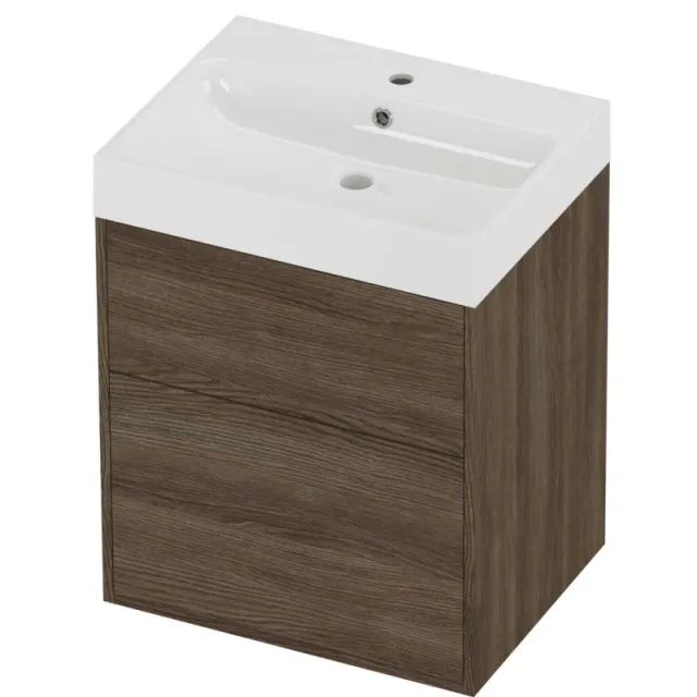 Proline Podium Badmeubelset Polystone Loft 1 Kraangat Voor Grepen 60x46x75 cm Glans Wit Vital Oak Eiken