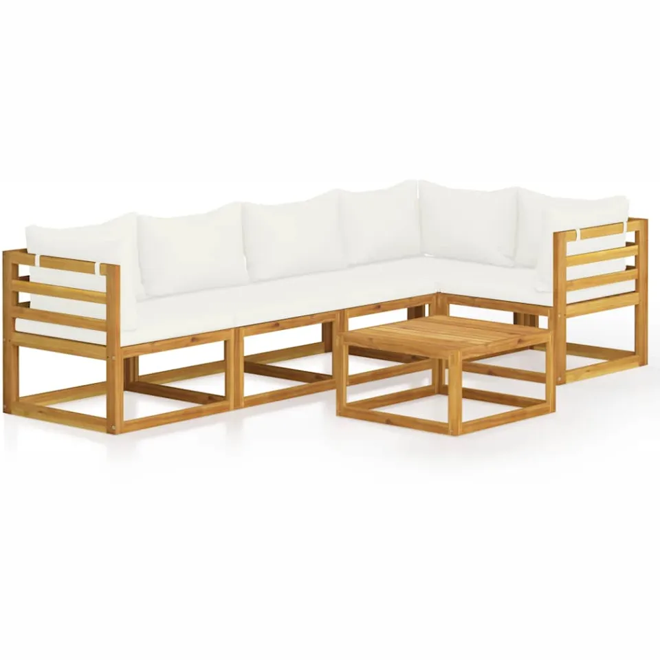 vidaXL 6-delige Loungeset met kussens massief acaciahout crème