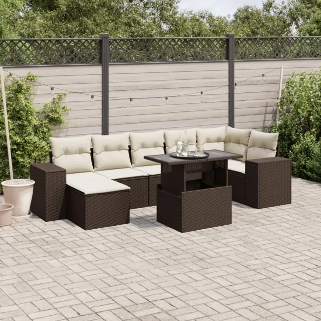 vidaXL 8-delige Loungeset met kussens poly rattan bruin, foto 2