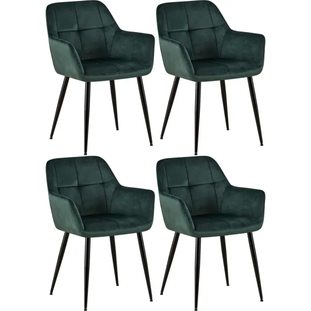 CLP Emia Set van 4 eetkamerstoelen - Met armleuning - Velvet - Fluweel - groen Fluweel