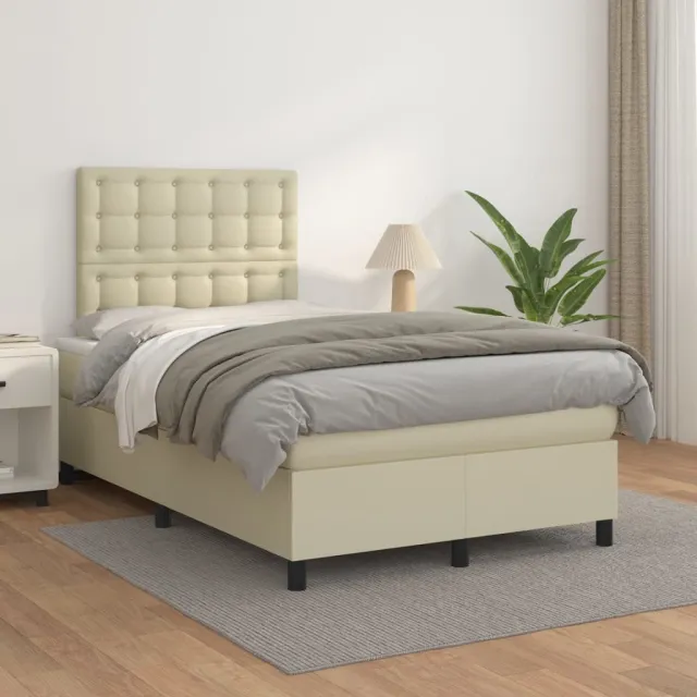 vidaXL Boxspring met matras kunstleer crèmekleurig 120x200 cm