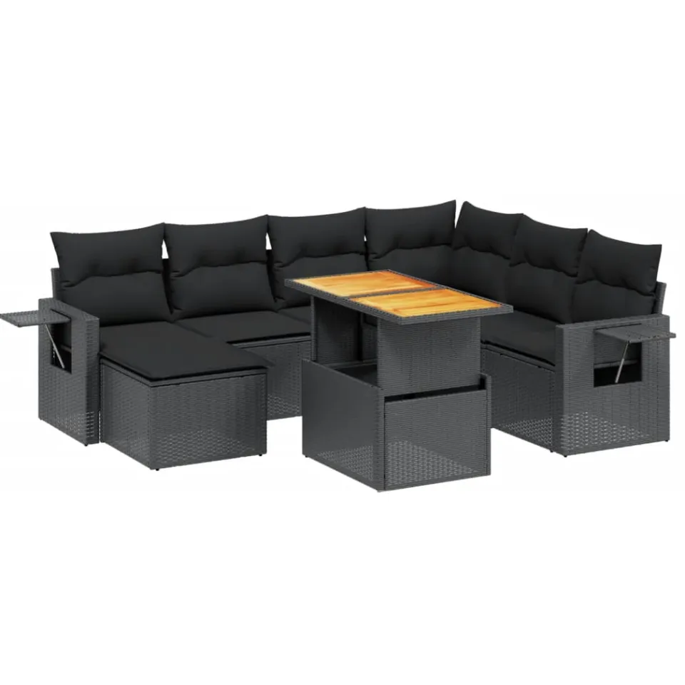 vidaXL 8-delige Loungeset met kussens poly rattan zwart