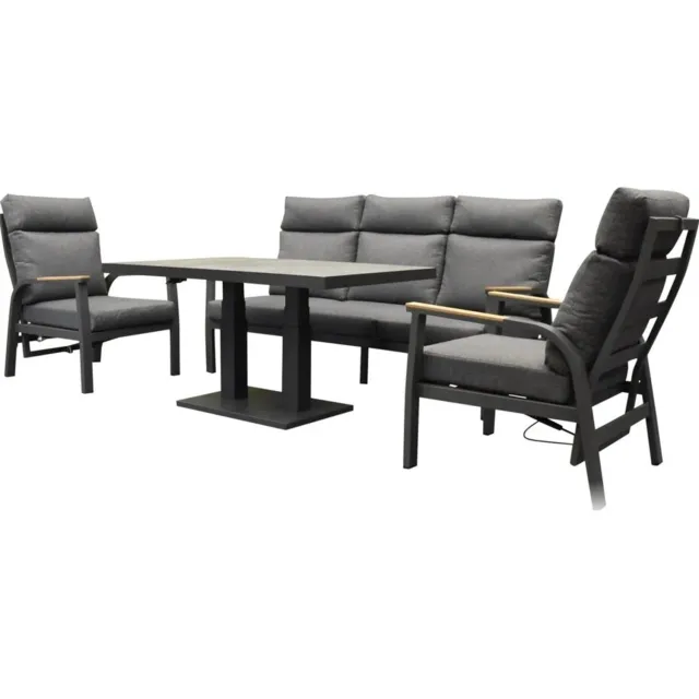 AVH-Collectie Kota stoel bank dining loungeset 4 delig verstelbare tafel antraciet