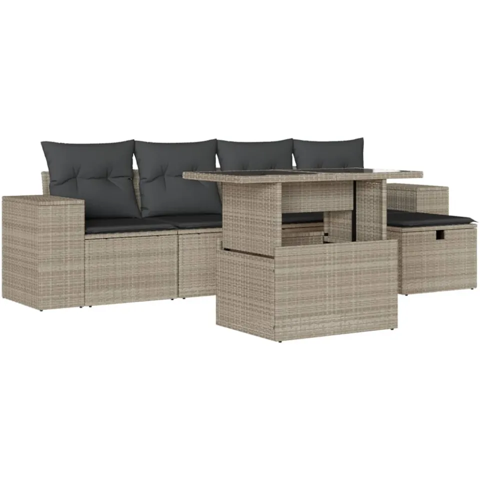 vidaXL 6-delige Loungeset met kussens poly rattan lichtgrijs grijs, foto 3