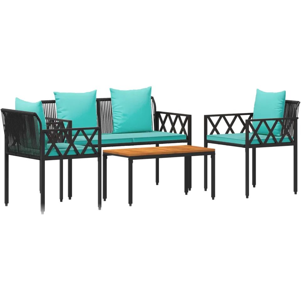 vidaXL Tuinmeubelset 4 st Zwart en Turquoise poly rattan