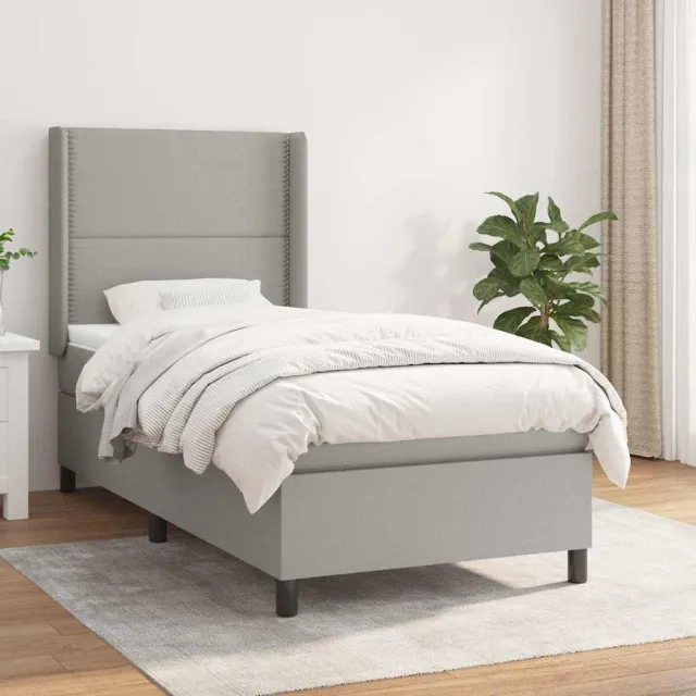 vidaXL Boxspring met matras stof lichtgrijs 90x190 cm grijs
