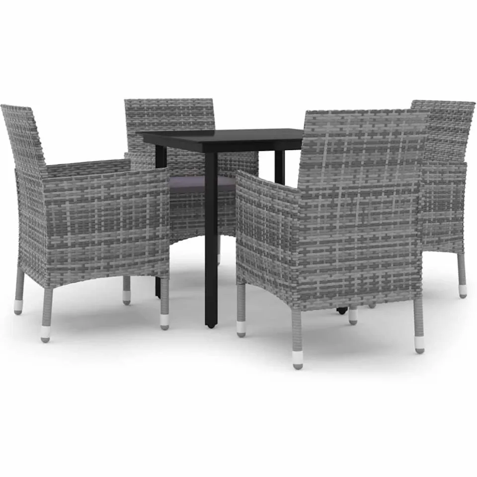 vidaXL 5-delige Tuinset met kussens poly rattan en glas grijs, foto 3
