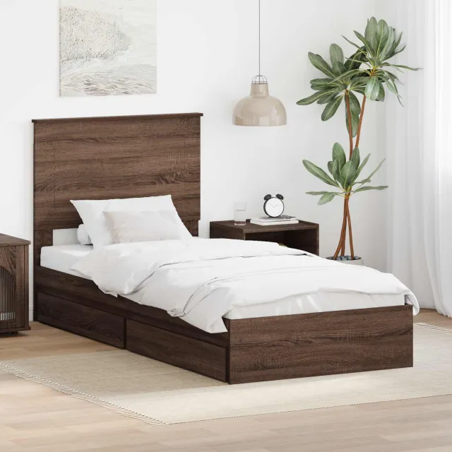 vidaXL Opslag bed Bruin Eiken 75 x 190 cm Bewerkt hout