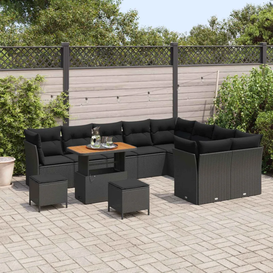 vidaXL Tuinbankenset 12 st Zwart poly rattan, foto 3