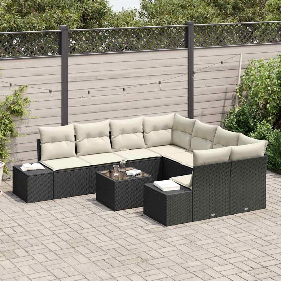 vidaXL Tuin Sofa Set 9 st Zwart en Crème poly rattan