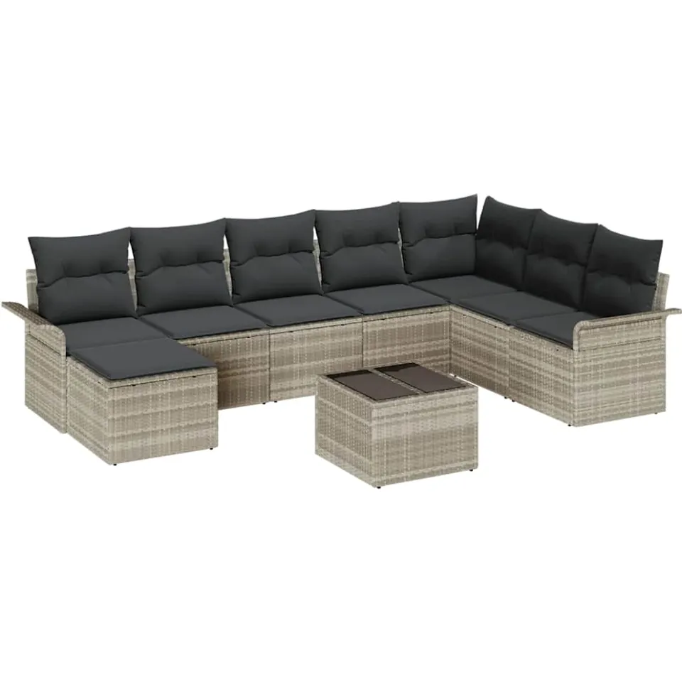 vidaXL Tuin Sofa Set 9 st Lichtgrijs poly rattan, foto 4
