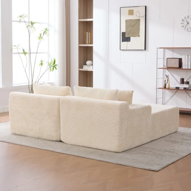 MEUNIQ Modulaire hoekbank 200 x 174 cm met chaise longue, chenille bekleding, 30D schuimvulling, antislip onderzijde en kussen voor woonkamer, beige