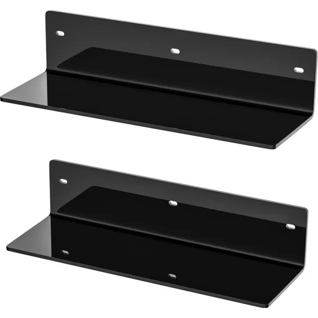 Sezanrpt 30cm zwarte wandplankenset van 2, acryl badkamerplanken aan de muur voor woondecoratie, planten, cosmetica, huidverzorging, vochtbestendig, 10 cm diep, 2-pack