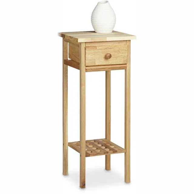 Relaxdays telefoontafel - walnotenhout - bijzettafel met lade - plantentafeltje van hout - natuur lichtbruin