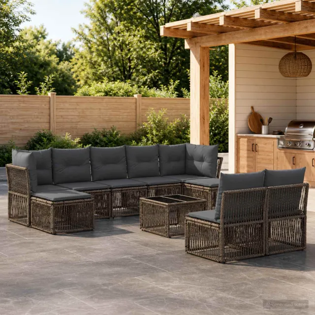 vidaXL Tuinbankenset 10 st Grijs poly rattan, foto 2