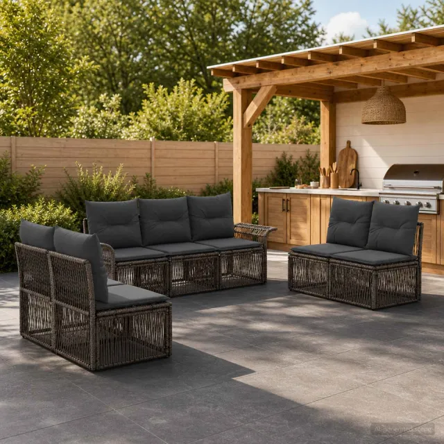 vidaXL Tuinbankenset 7 st 7-zits Grijs poly rattan, foto 2