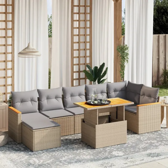 vidaXL 8-delige Loungeset met kussens poly rattan beige, foto 2