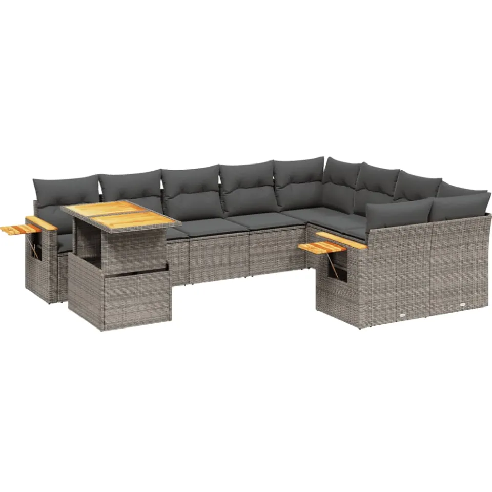 vidaXL 10-delige Loungeset met kussens poly rattan grijs, foto 3
