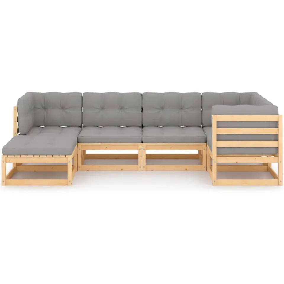 vidaXL 6-delige Loungeset met kussens massief grenenhout Grijs