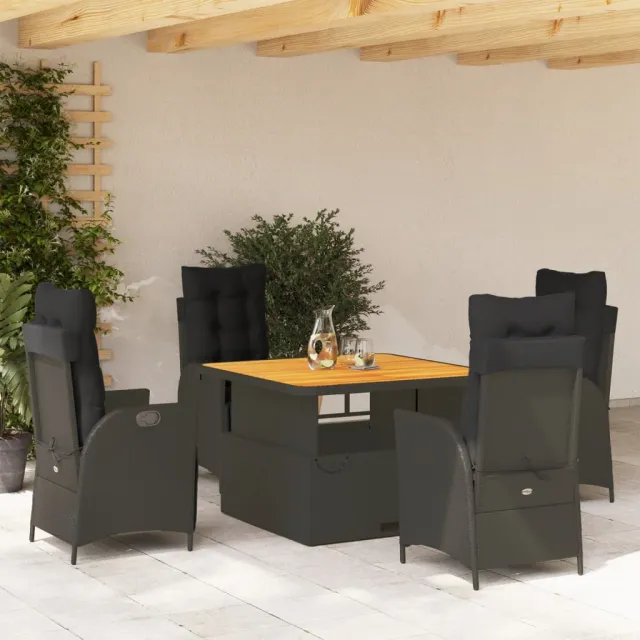 vidaXL 5-delige Tuinset met kussens poly rattan zwart, foto 2